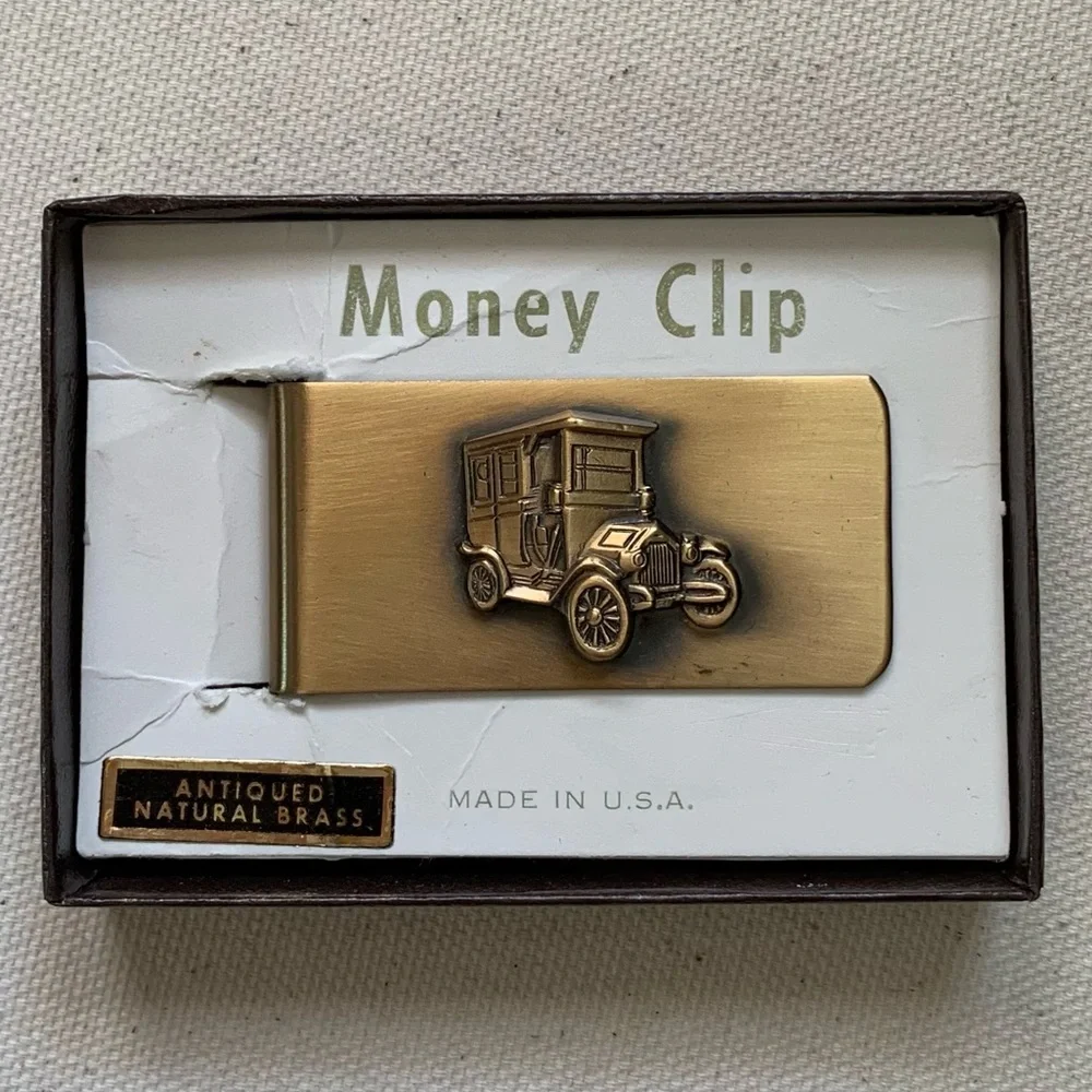 Vintage Brass Money Clip Car Antiqued Natural Valentine’s Metal Gift for Him